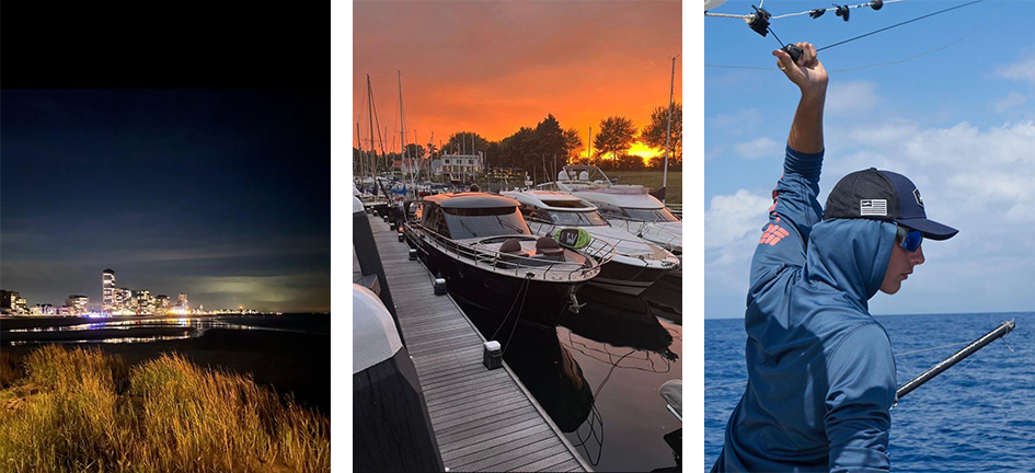 Drieluik met een foto van de kustlijn van Vlissingen, van bootjes in Veere en van Stef