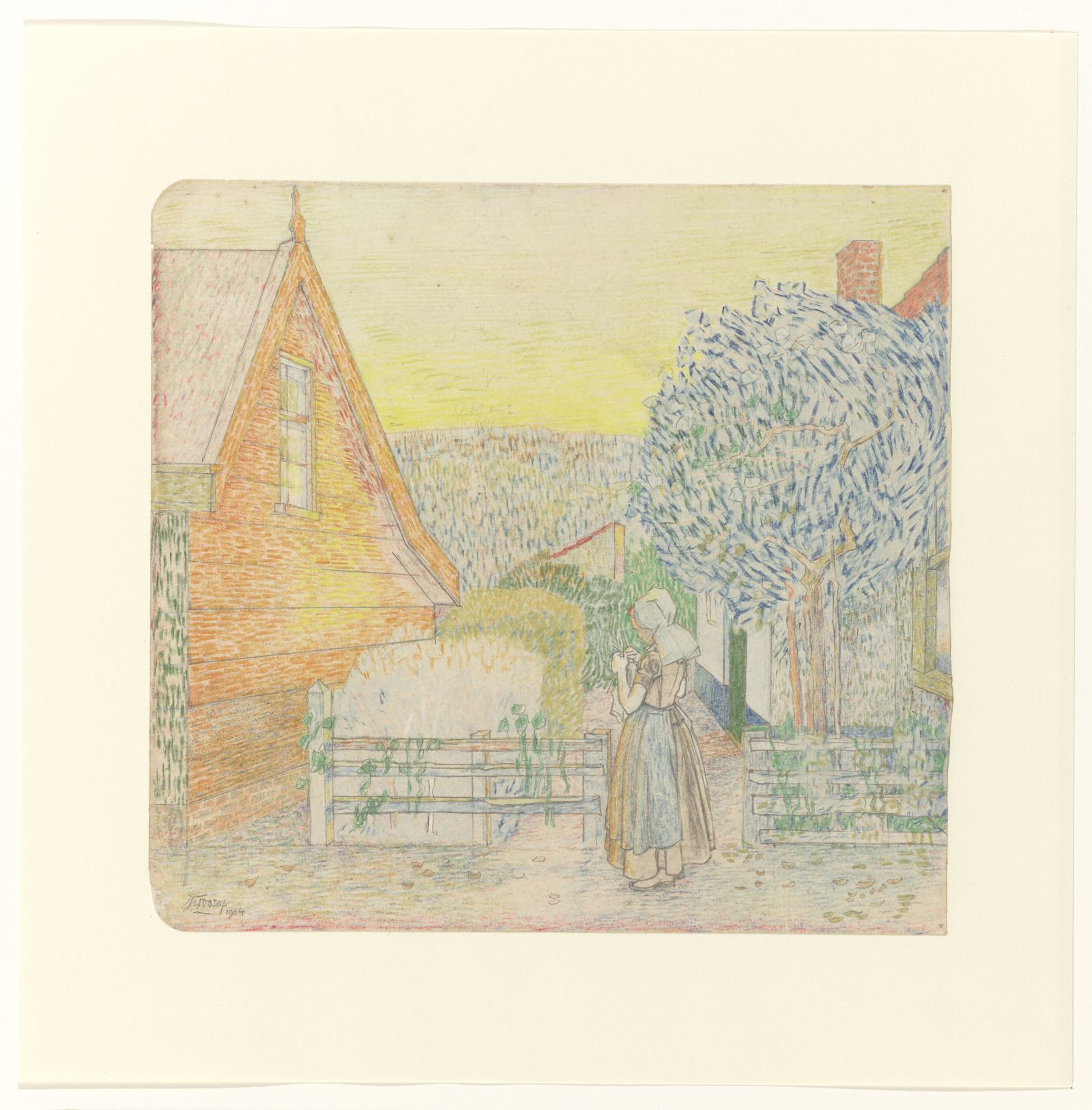 Zeeuws meisje breiend op een binnenplaatsje Jan Toorop 1904